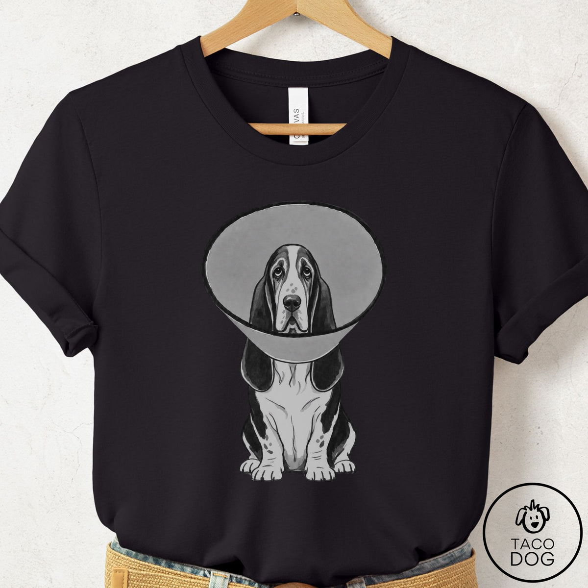 Basset Hound Cone T-Shirt Black Taco-Dog