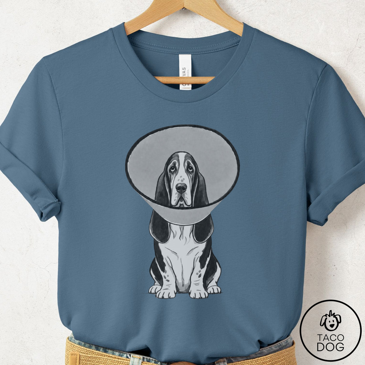 Basset Hound Cone T-Shirt Steel Blue Taco-Dog