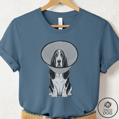Basset Hound Cone T-Shirt Steel Blue Taco-Dog