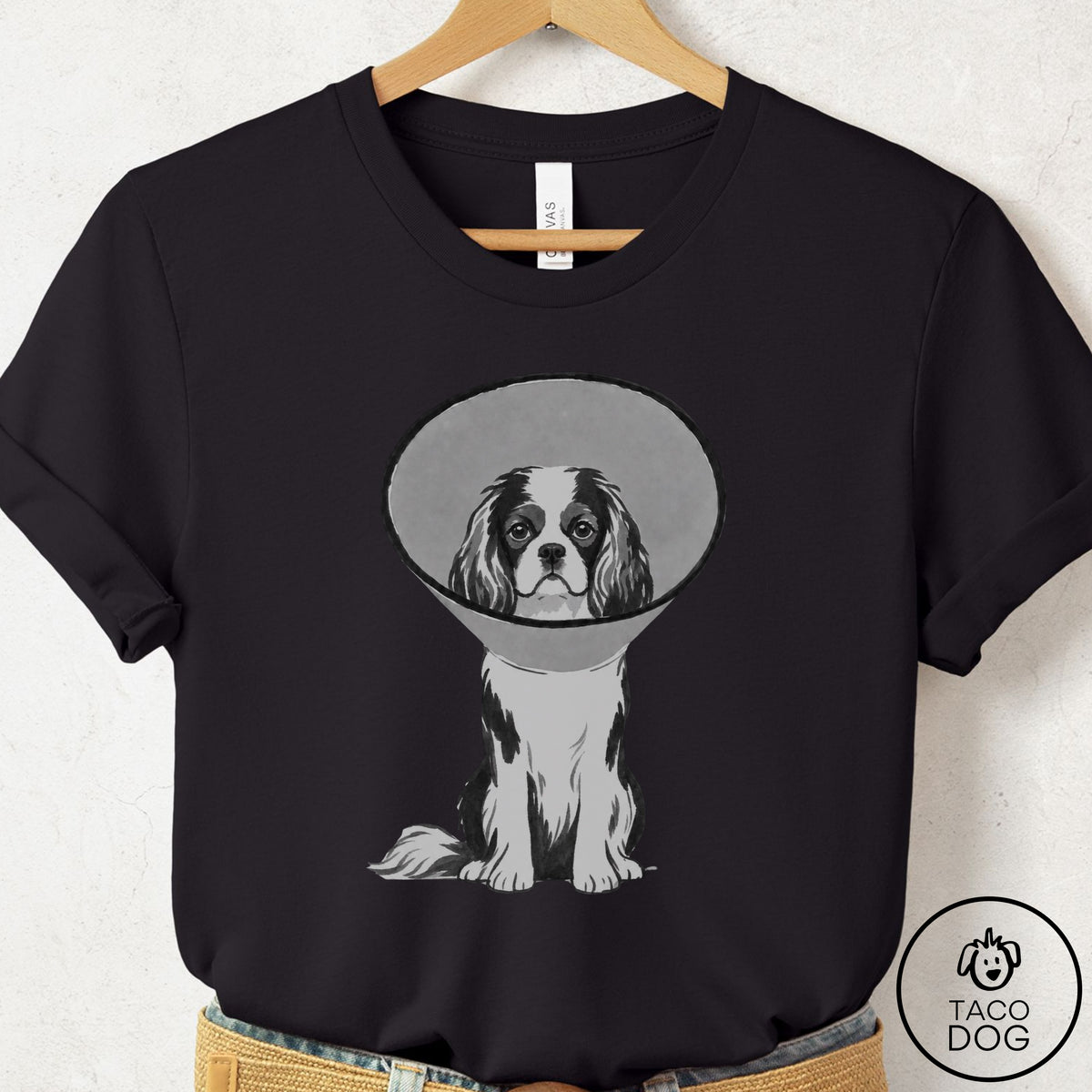 Cavalier King Charles Spaniel Cone T-Shirt Black Taco-Dog