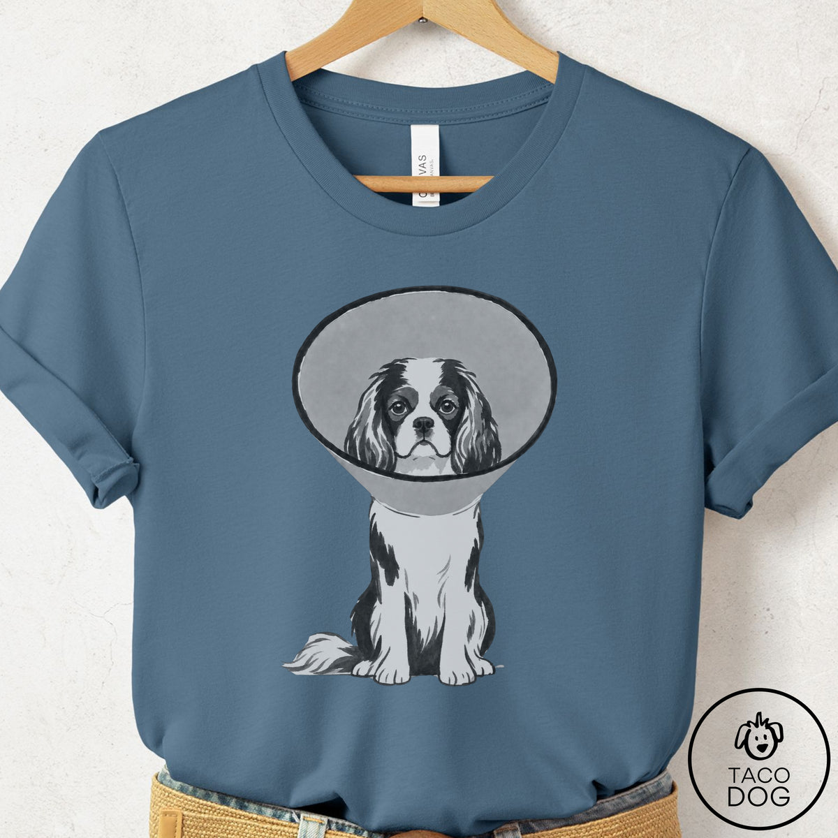Cavalier King Charles Spaniel Cone T-Shirt Steel Blue Taco-Dog