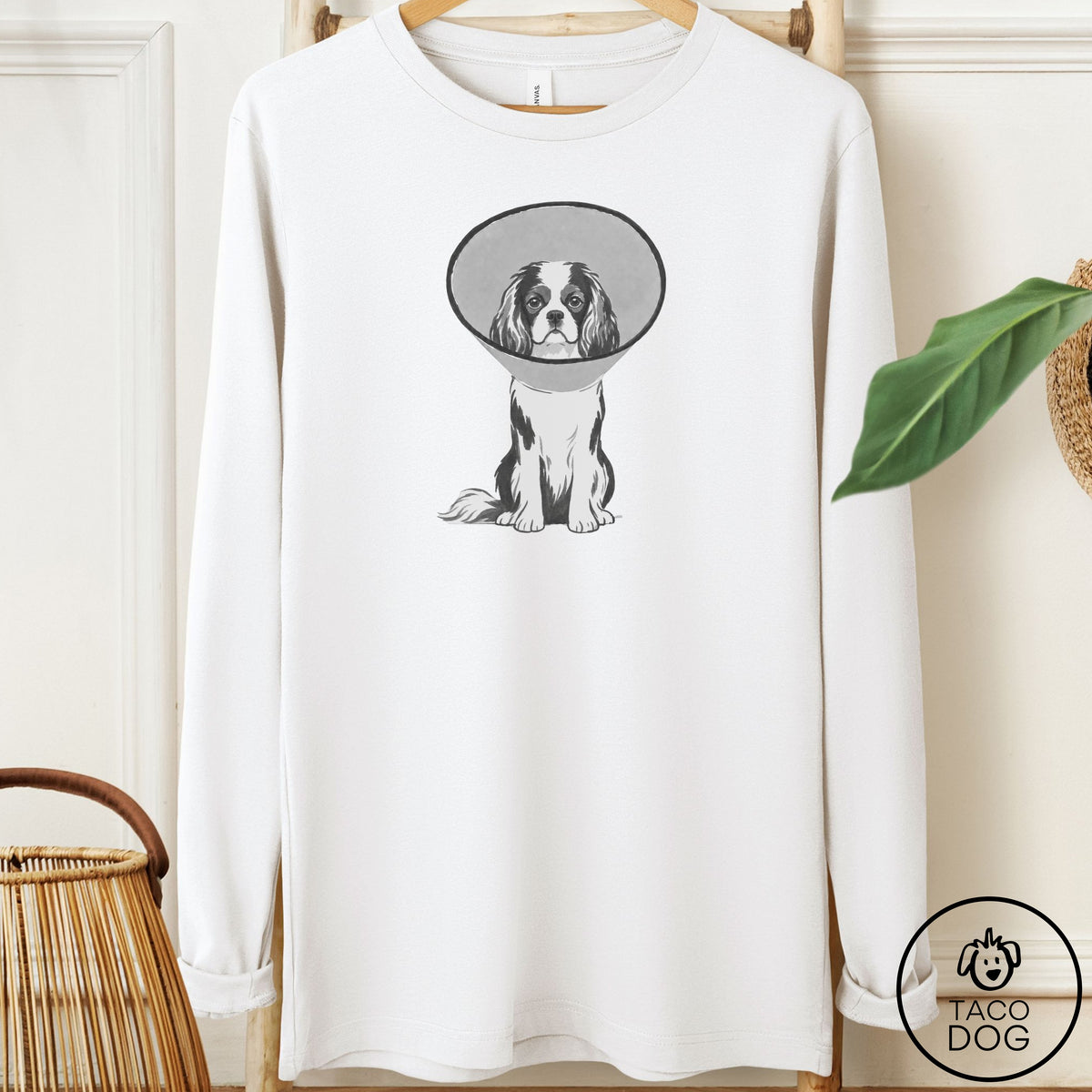 Cavalier King Charles Spaniel Cone Long Sleeve Tee White Taco-Dog