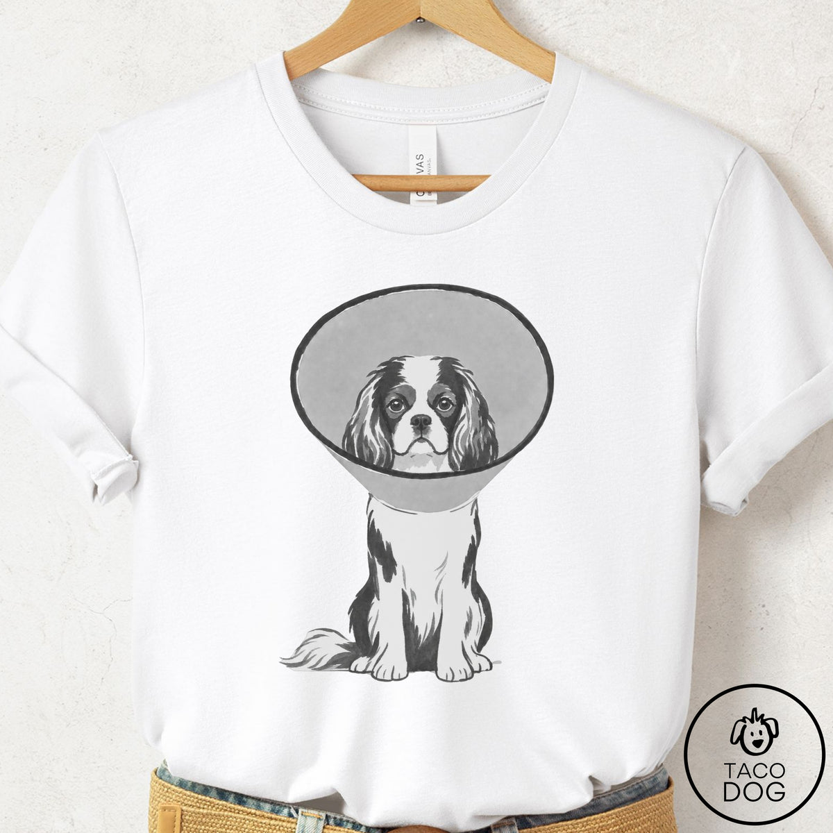 Cavalier King Charles Spaniel Cone T-Shirt White Taco-Dog