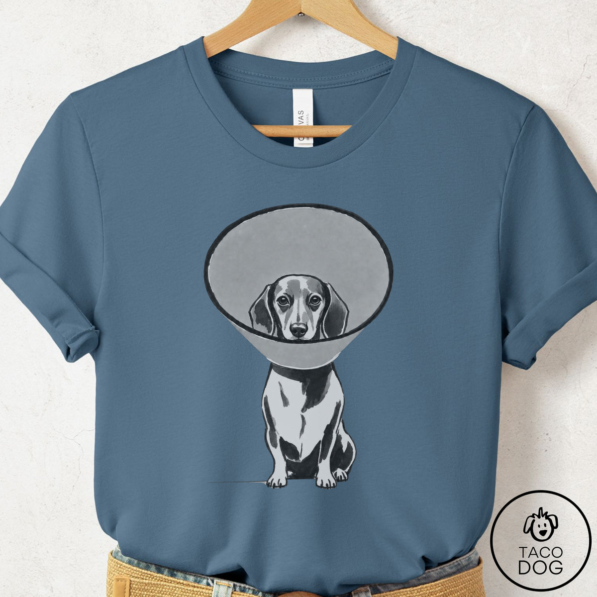 Dachshund Cone T-Shirt Steel Blue Taco-Dog