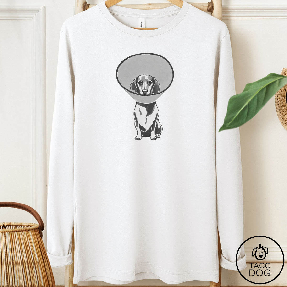 Dachshund Cone Long Sleeve Tee White Taco-Dog