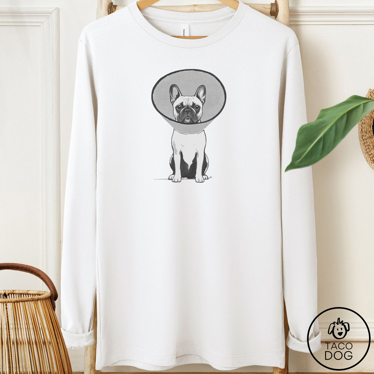French Bulldog Frenchie Cone Long Sleeve Tee White Taco-Dog