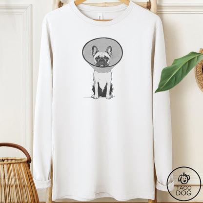 French Bulldog Frenchie Cone Long Sleeve Tee White Taco-Dog