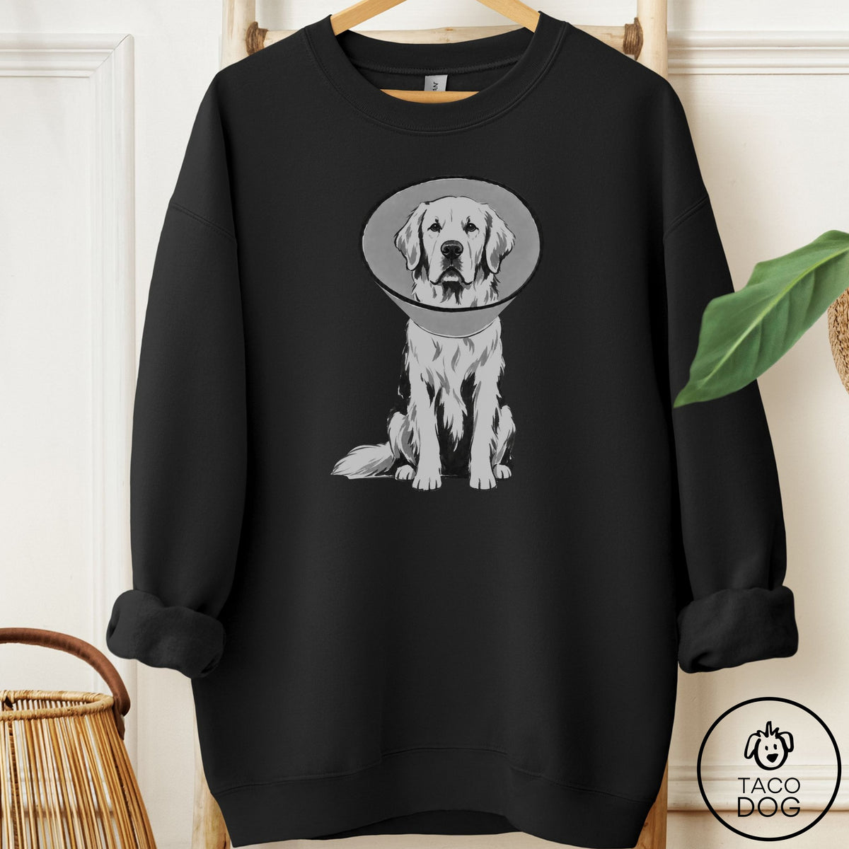 Golden Retriever Cone Sweatshirt Black Taco-Dog