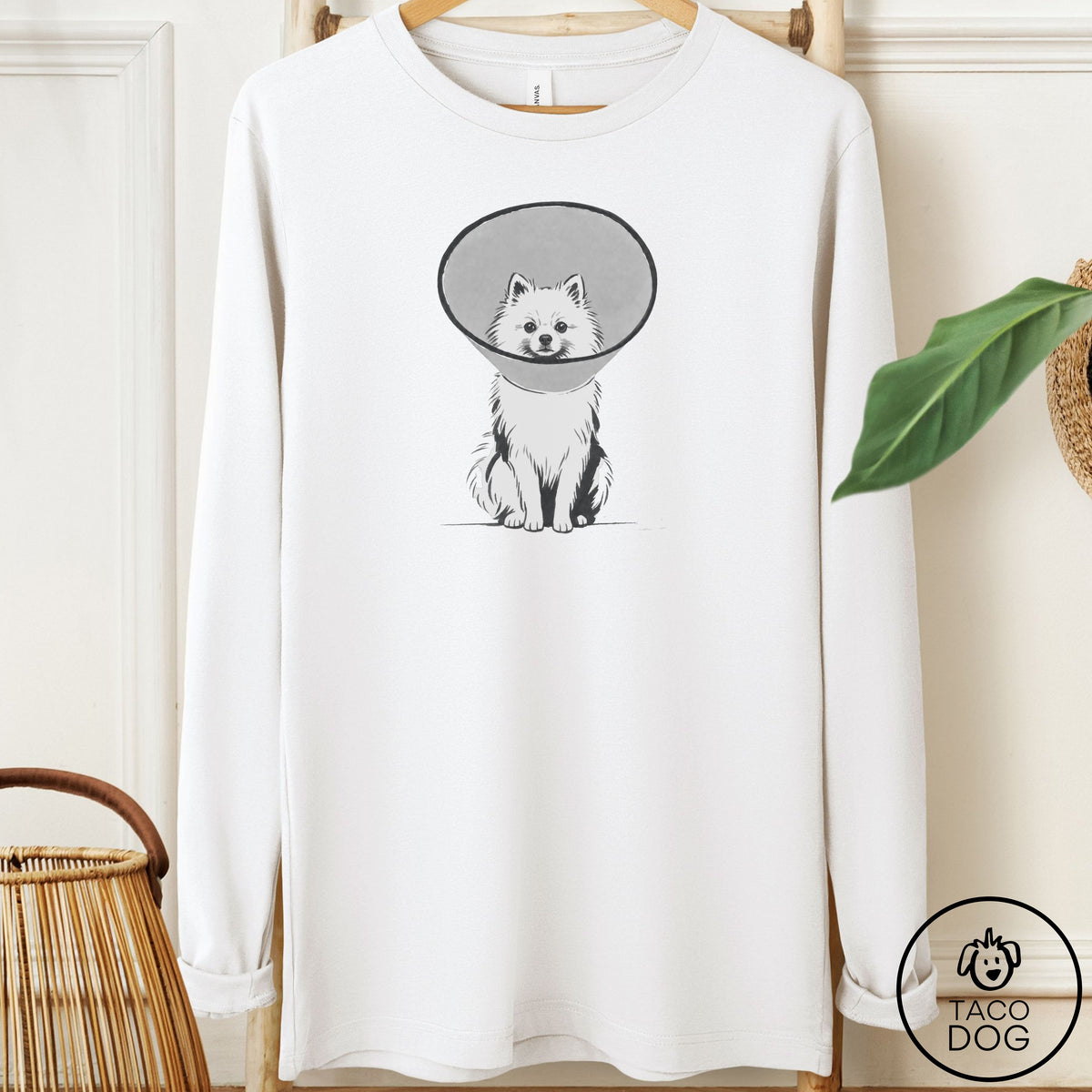 Pomeranian Cone Long Sleeve Tee White Taco-Dog