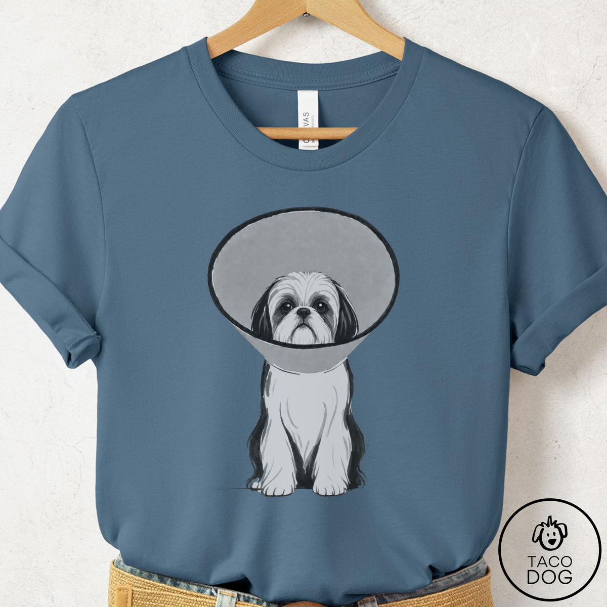 Shih Tzu Cone T-Shirt Steel Blue Taco-Dog