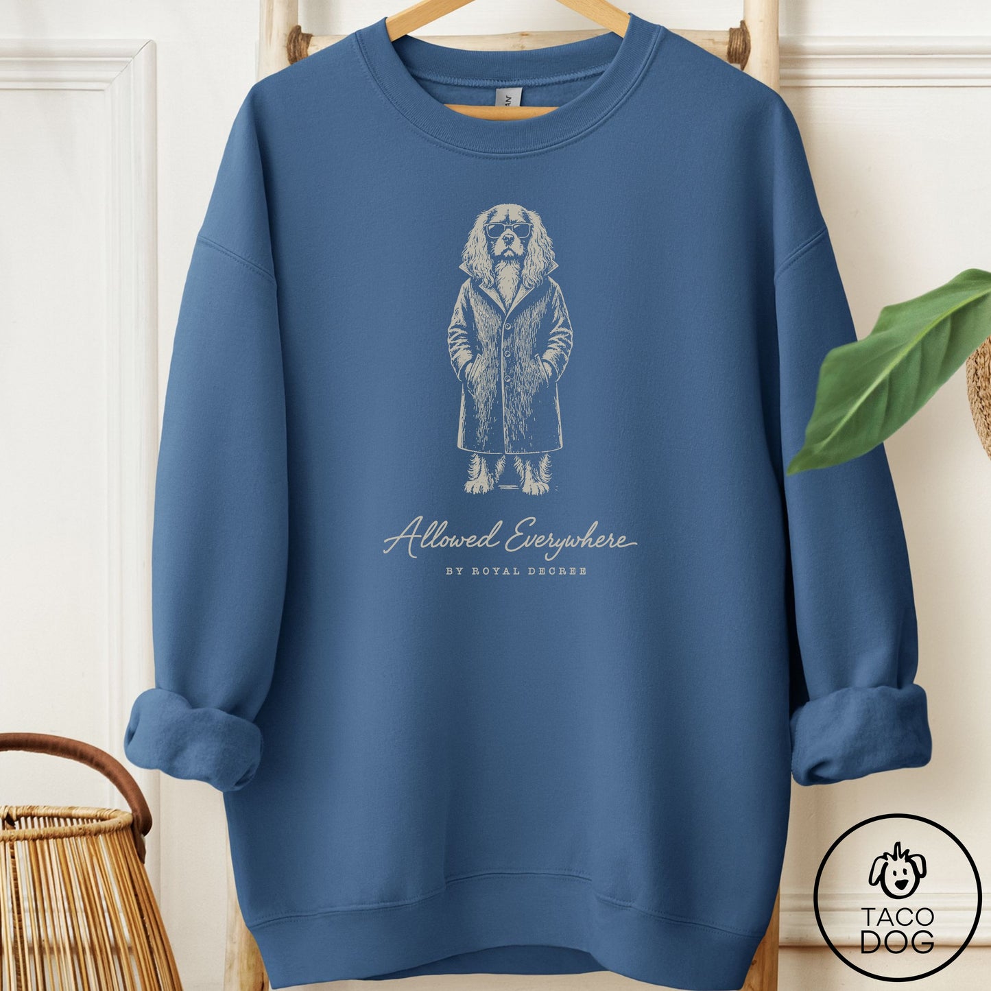 Cavalier King Charles Spaniel Cool Sweatshirt Indigo Blue Taco-Dog