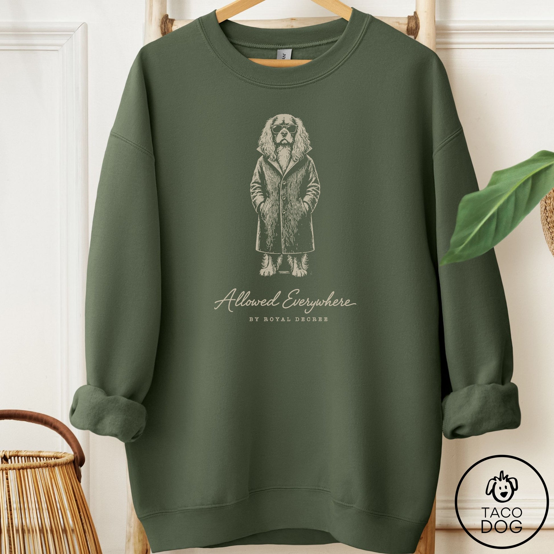 Cavalier King Charles Spaniel Cool Sweatshirt Military Green Taco-Dog