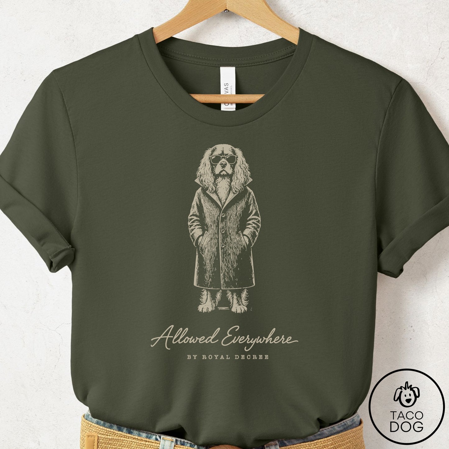 Cavalier King Charles Spaniel Cool T-Shirt Military Green Taco-Dog