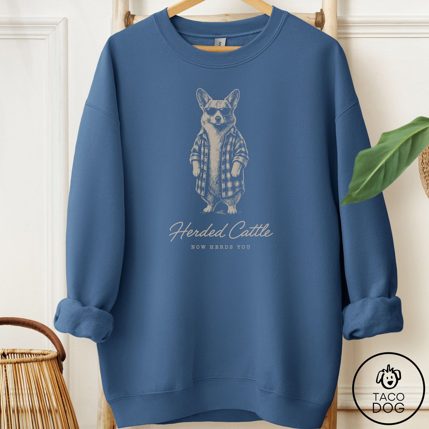 Corgi Cool Sweatshirt Indigo Blue Taco-Dog