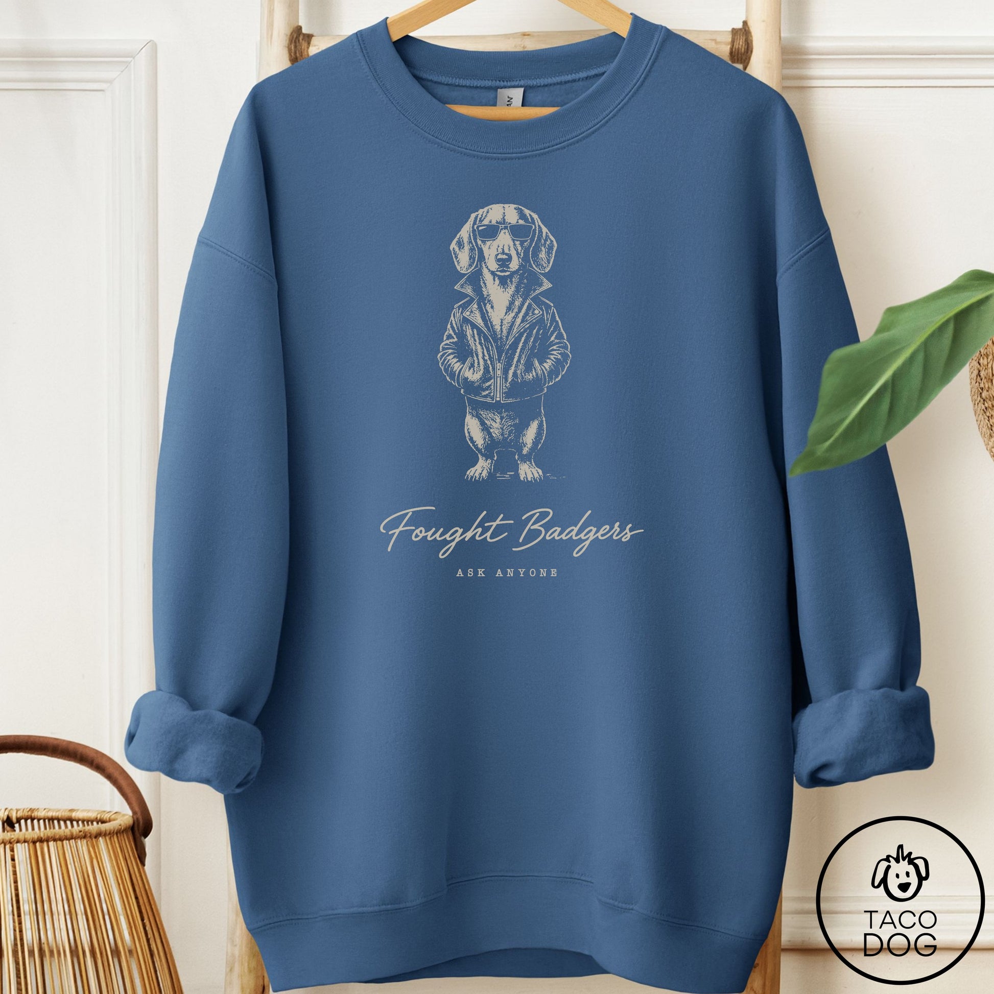 Dachshund Cool Sweatshirt Indigo Blue Taco-Dog