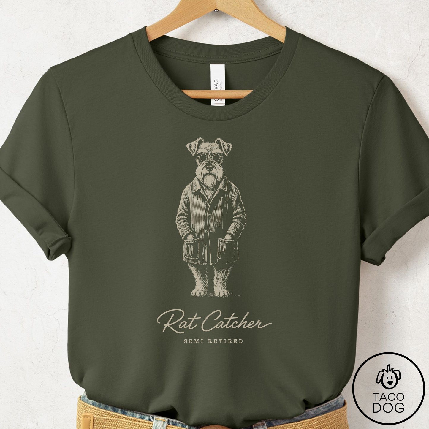 Schnauzer Cool T-Shirt Military Green Taco-Dog