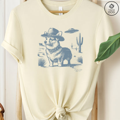 Corgi Cowboy Ink Space Cowboy UFO T-Shirt Natural Taco-Dog
