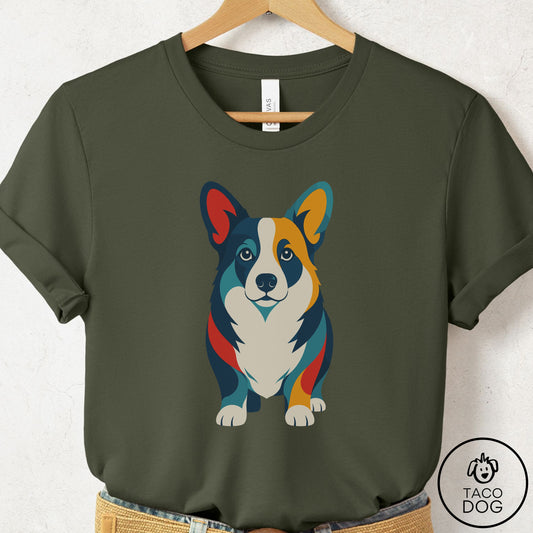 Corgi Color Block T-Shirt Military Green Taco-Dog