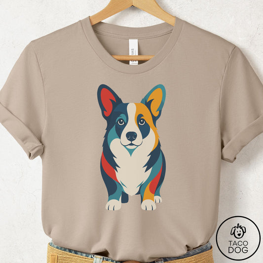 Corgi Color Block T-Shirt Tan Taco-Dog
