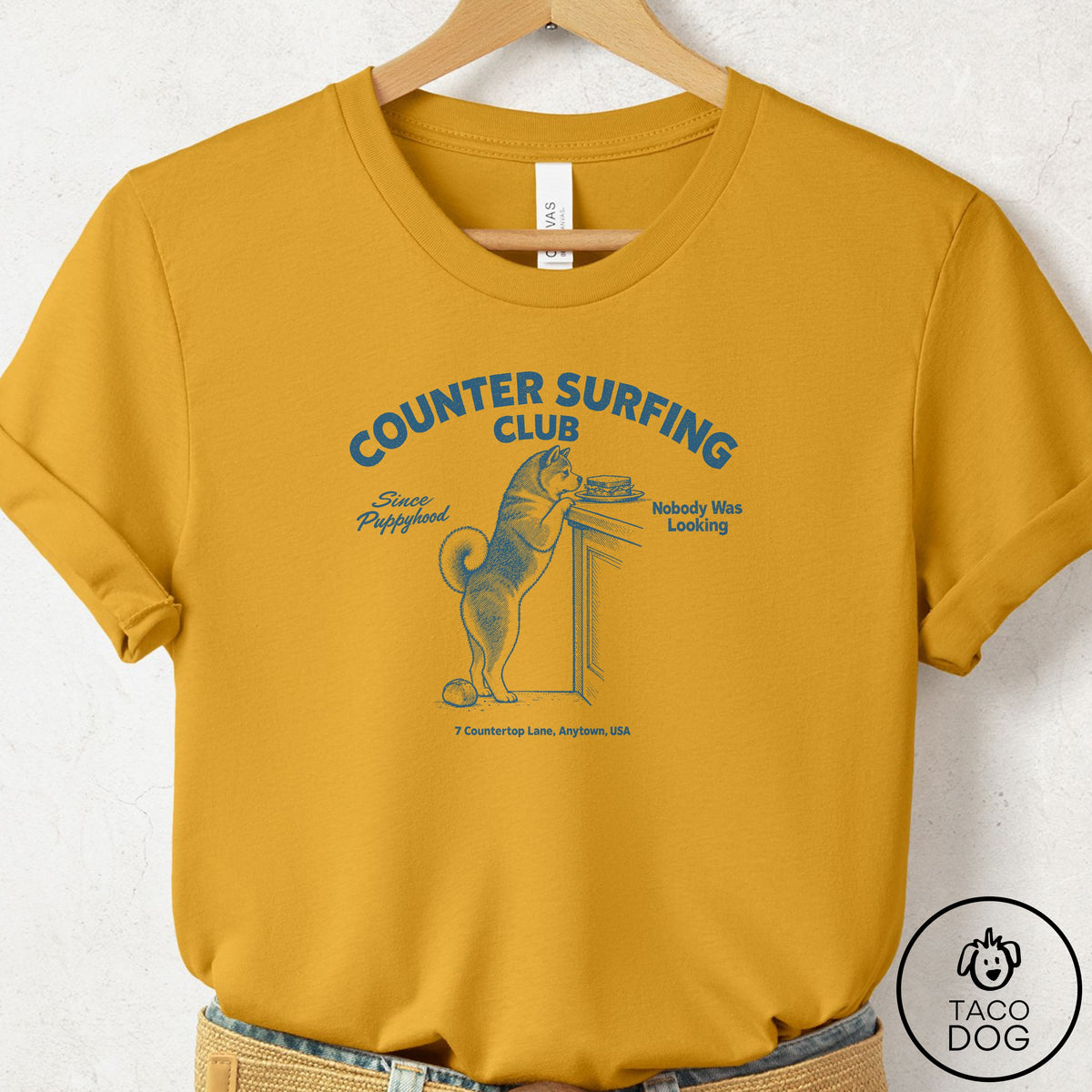 Akita Counter Surfing Club T-Shirt Mustard S Taco-Dog