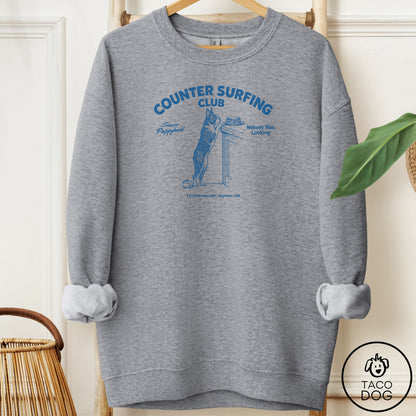 Boston Terrier Counter Surfing Club Sweatshirt Graphite Heather Taco-Dog