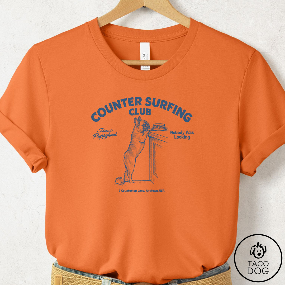 French Bulldog Frenchie Counter Surfing Club T-Shirt Burnt Orange S Taco-Dog