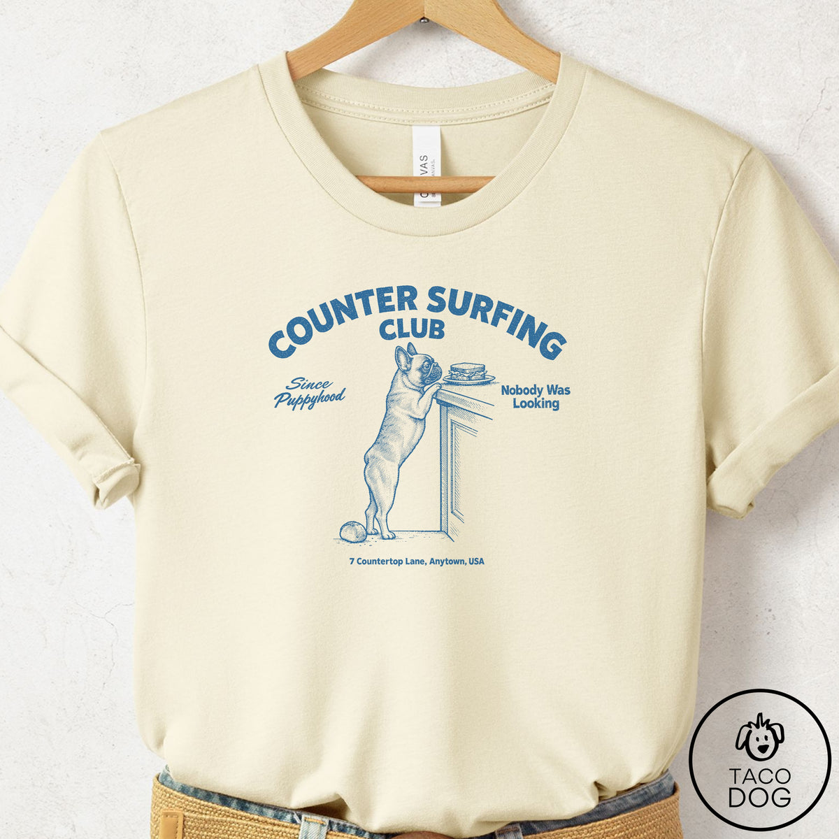 French Bulldog Frenchie Counter Surfing Club T-Shirt Natural S Taco-Dog