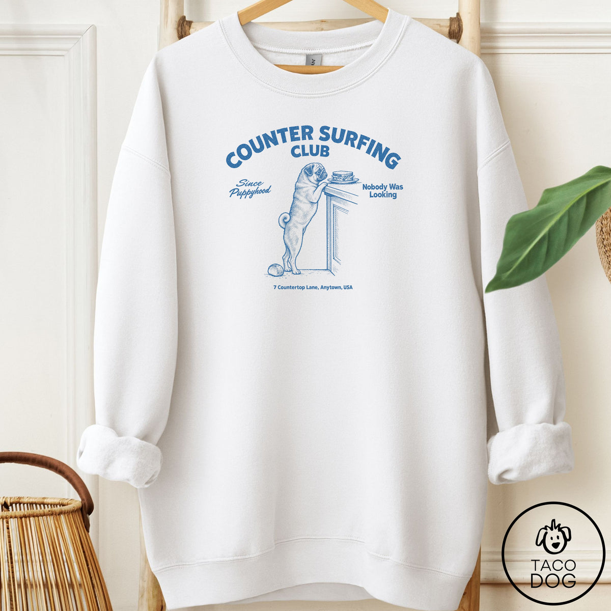 Pug Counter Surfing Club Sweatshirt White Taco-Dog