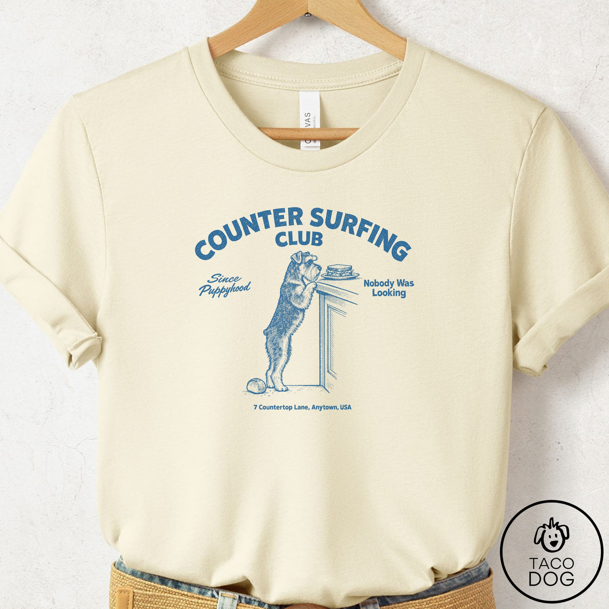 Schnauzer Counter Surfing Club T-Shirt Natural Taco-Dog