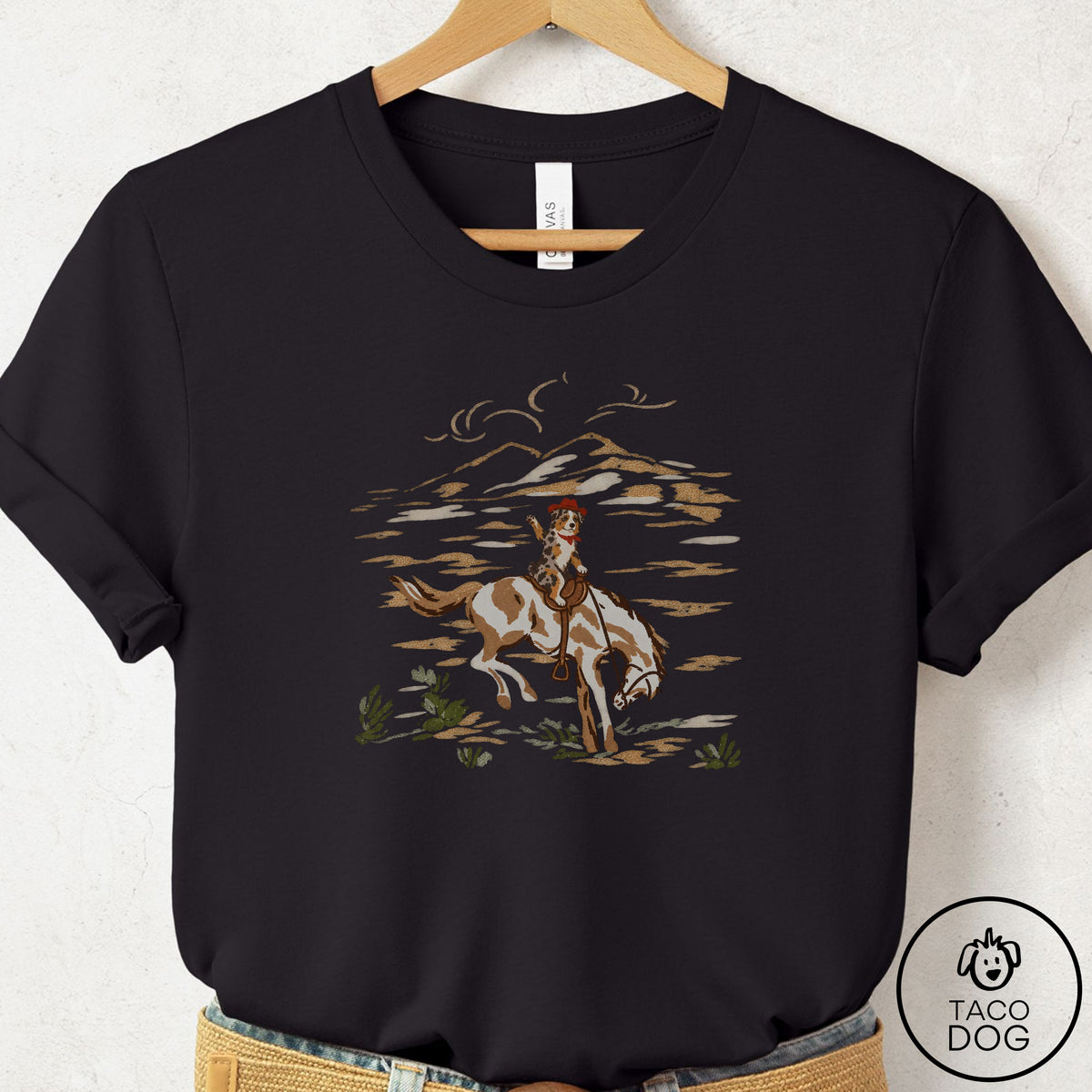 Australian Shepherd 1950s Cowboy T-Shirt Black Taco-Dog