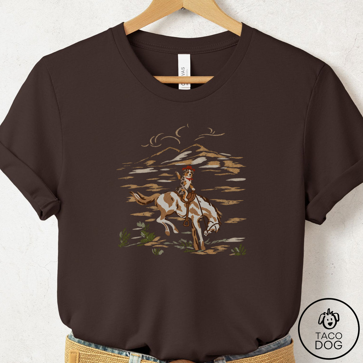Australian Shepherd 1950s Cowboy T-Shirt Brown Taco-Dog