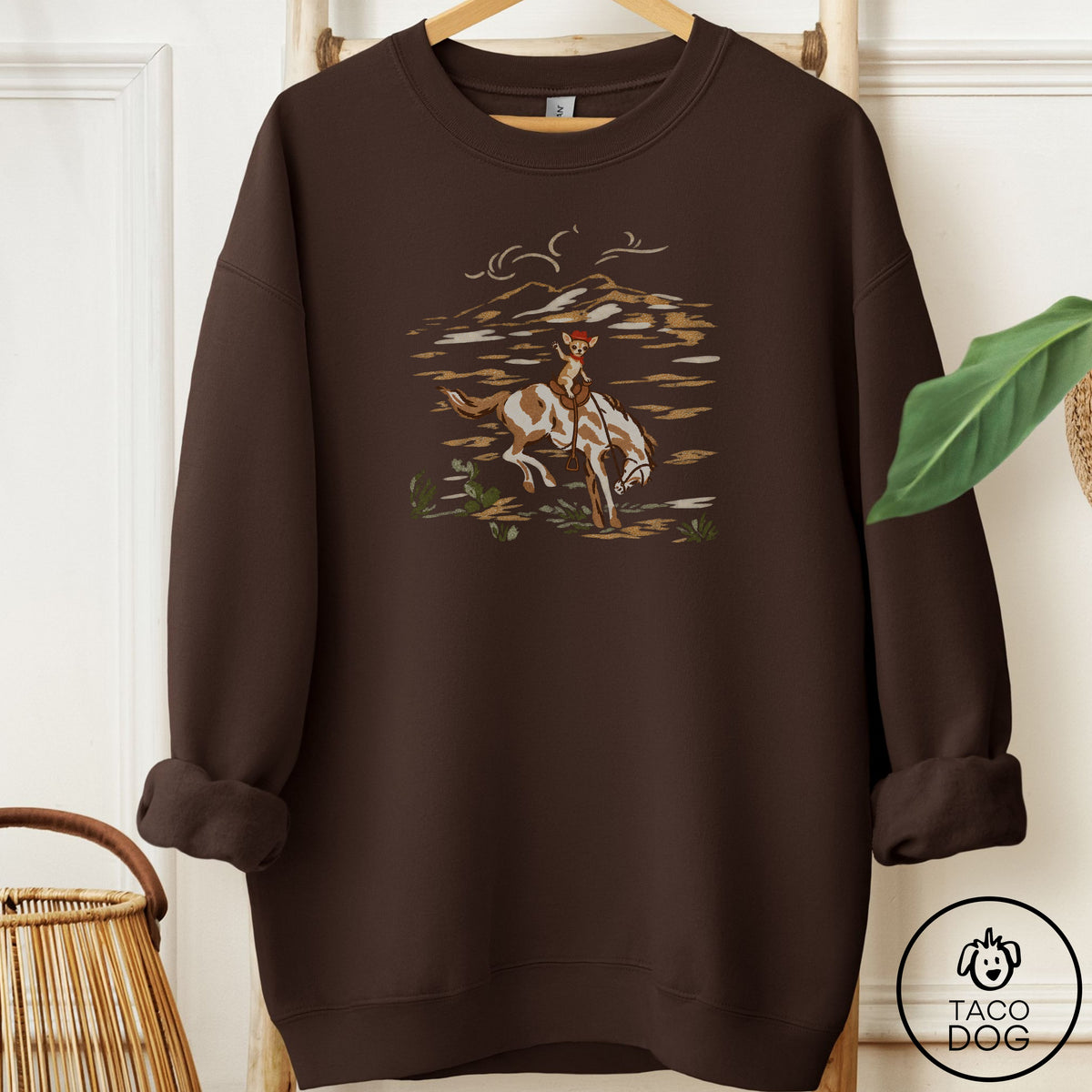 Chihuahua 1950s Cowboy Sweatshirt Dark Chocolate Taco-Dog