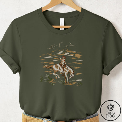 English Bulldog 1950s Cowboy T-Shirt Military Green Taco-Dog