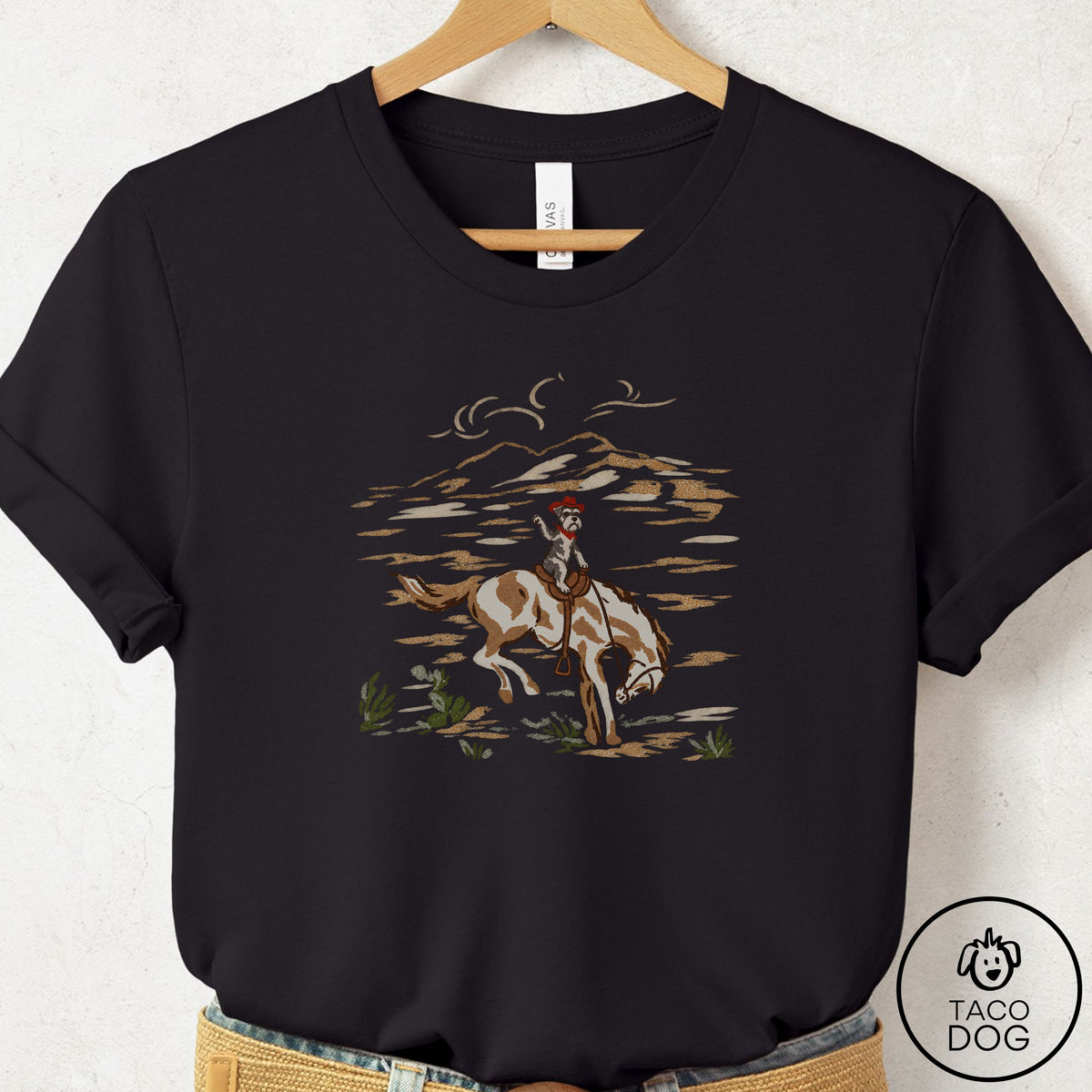 Schnauzer 1950s Cowboy T-Shirt Black Taco-Dog