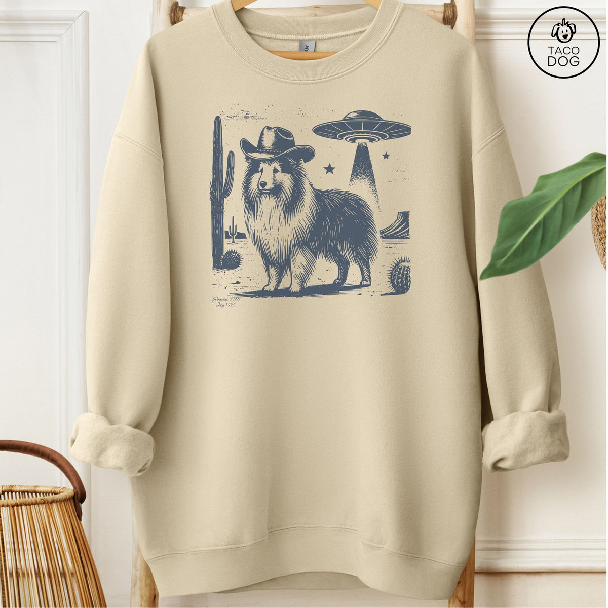 Shetland Sheepdog Cowboy UFO Sweatshirt Sand Taco-Dog