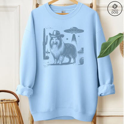 Shetland Sheepdog Cowboy UFO Sweatshirt Light Blue Taco-Dog