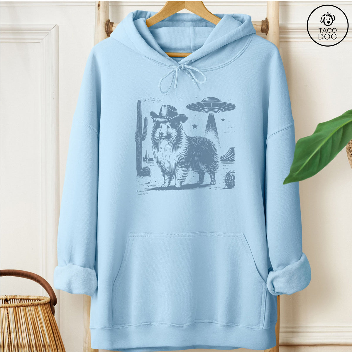 Shetland Sheepdog Cowboy UFO Hoodie Light Blue Taco-Dog