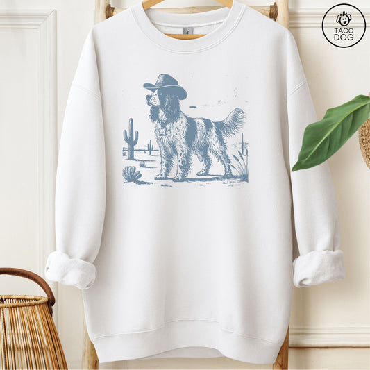 Springer Spaniel Cowboy UFO Sweatshirt White Taco-Dog
