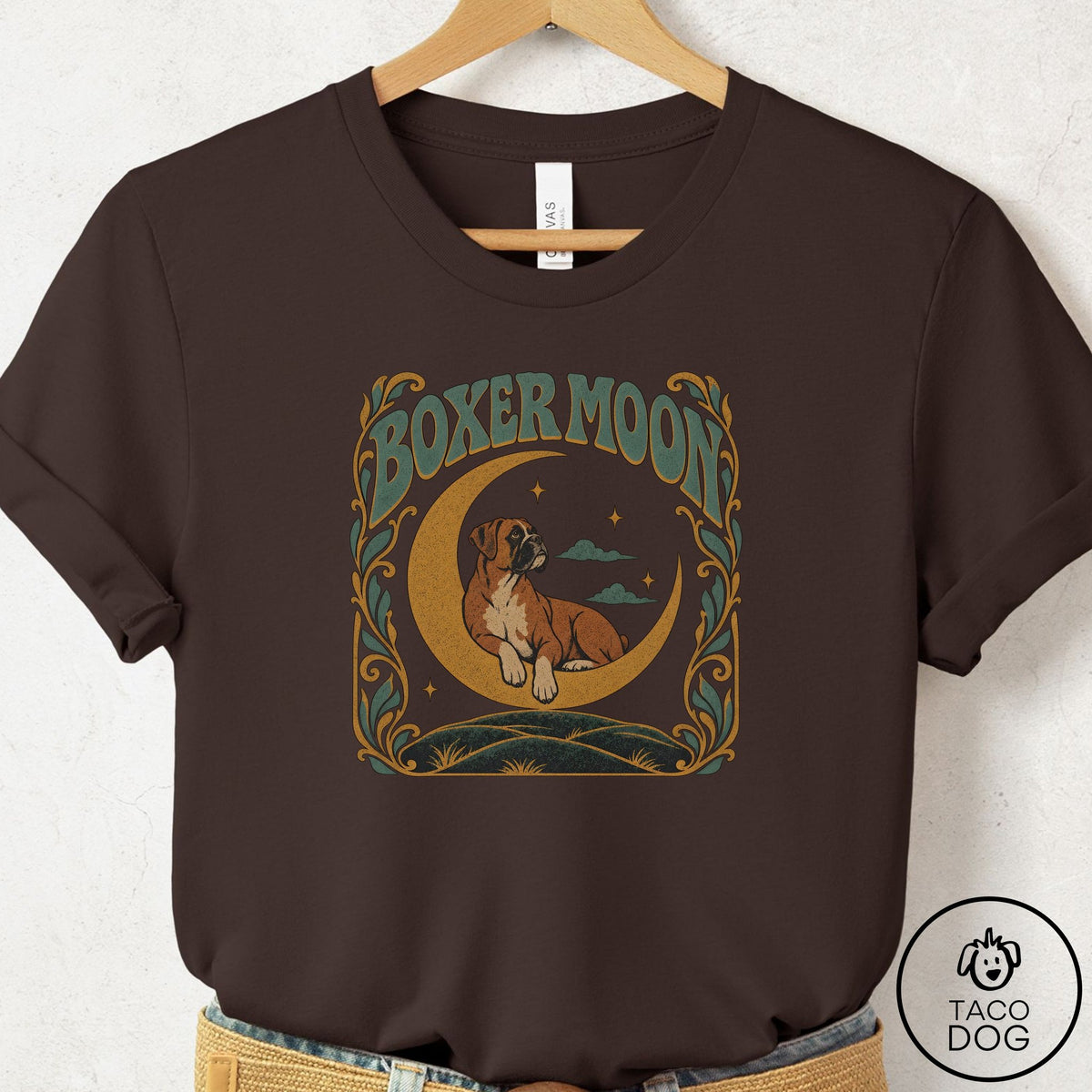 Boxer Crescent Moon T-Shirt, design close-up