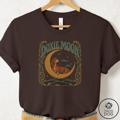 Dachshund Crescent Moon T-Shirt Brown Taco-Dog