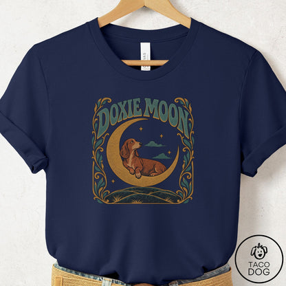 Dachshund Crescent Moon T-Shirt Navy Taco-Dog