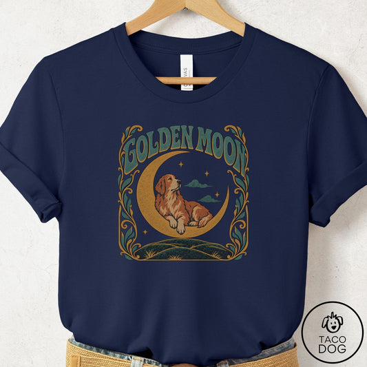 Golden Retriever Crescent Moon T-Shirt Navy Taco-Dog