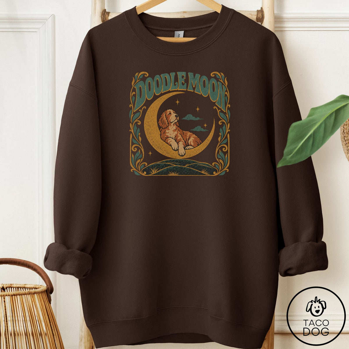 Doodle Crescent Moon Sweatshirt Dark Chocolate Taco-Dog