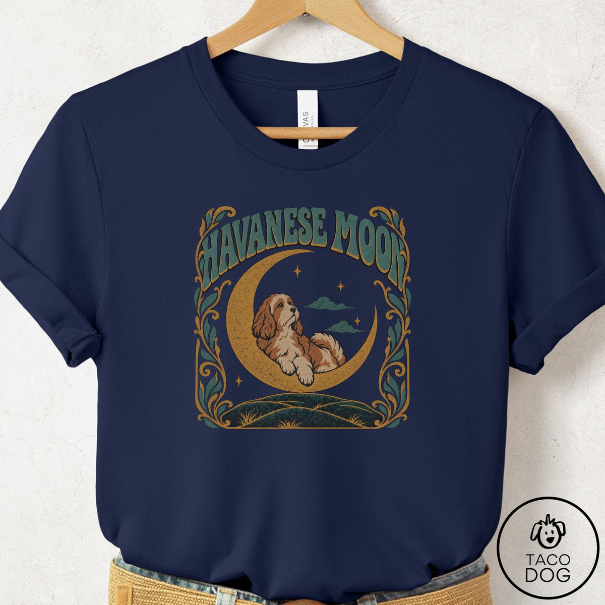 Havanese Crescent Moon T-Shirt, design close-up