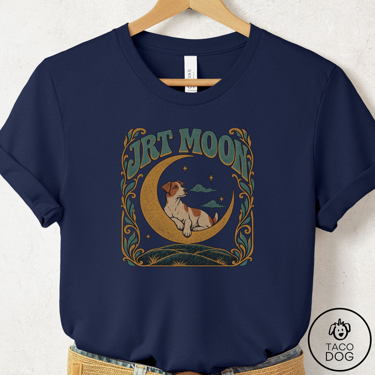 Jack Russell Crescent Moon T-Shirt Navy Taco-Dog