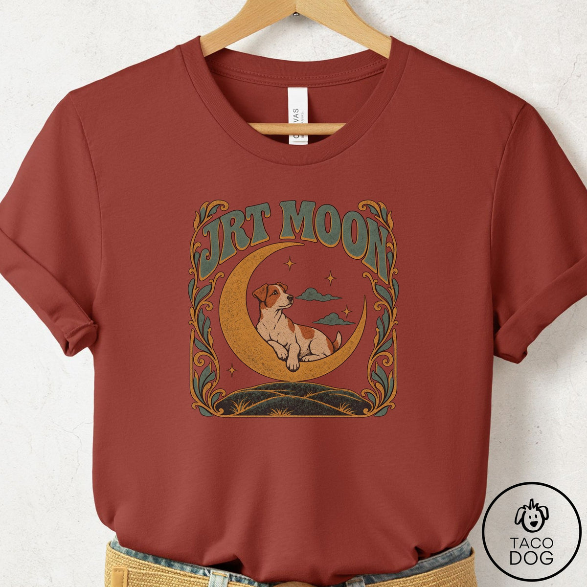 Jack Russell Crescent Moon T-Shirt Rust Taco-Dog