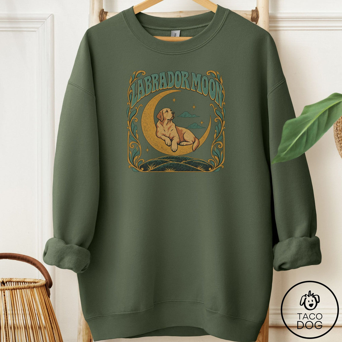 Labrador Retriever Crescent Moon Sweatshirt Military Green Taco-Dog
