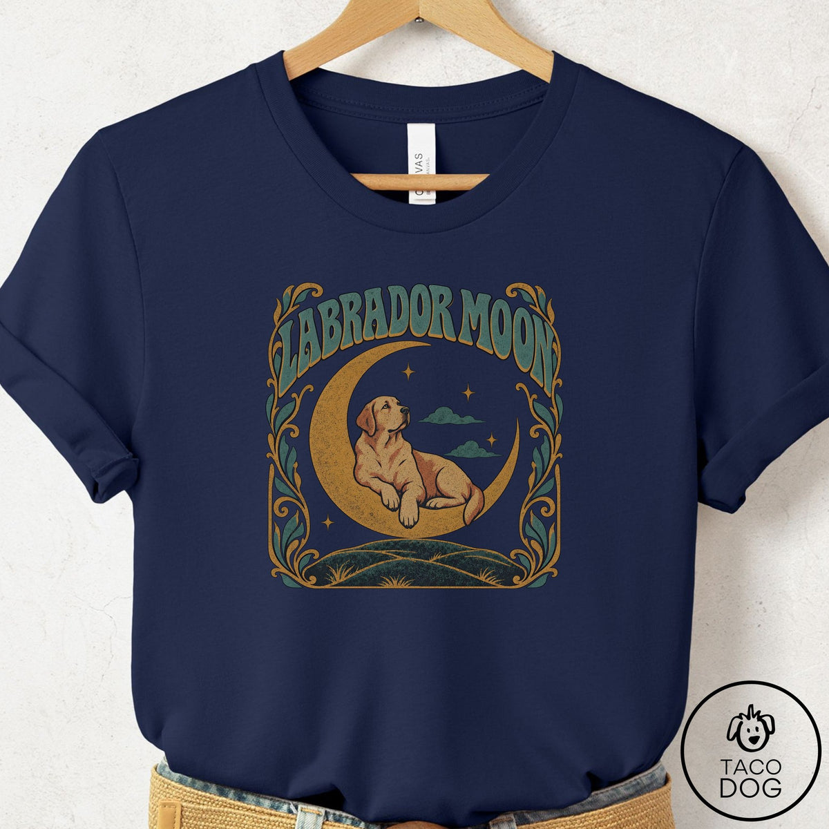 Labrador Retriever Crescent Moon T-Shirt Navy Taco-Dog
