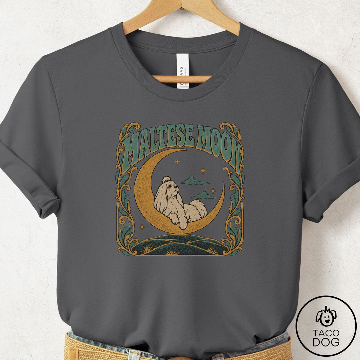 Maltese Crescent Moon T-Shirt Asphalt Taco-Dog