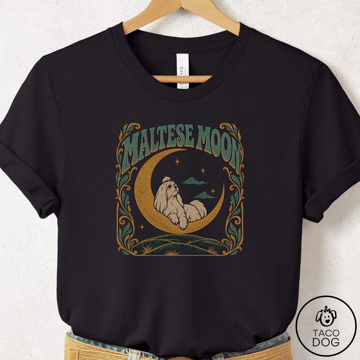 Maltese Crescent Moon T-Shirt Black Taco-Dog